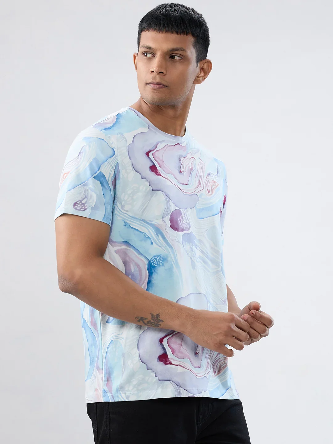 Men T-Shirt Print Blue Regular Fit - Image 3
