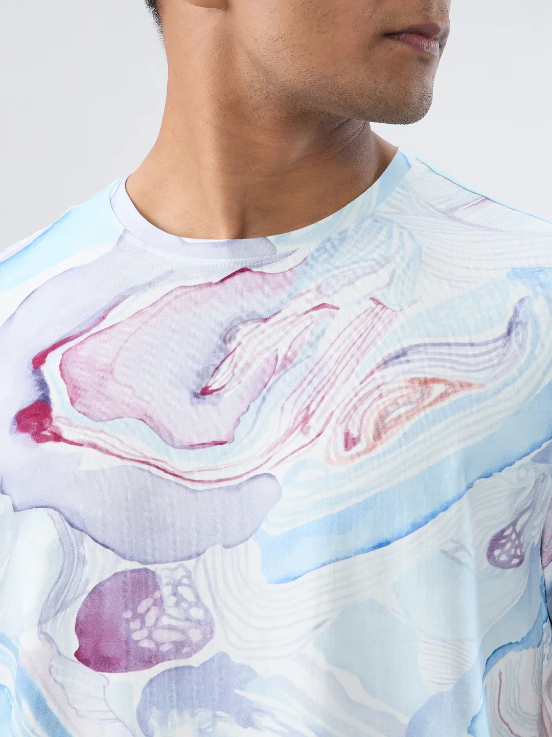 Men T-Shirt Print Blue Regular Fit - Image 4