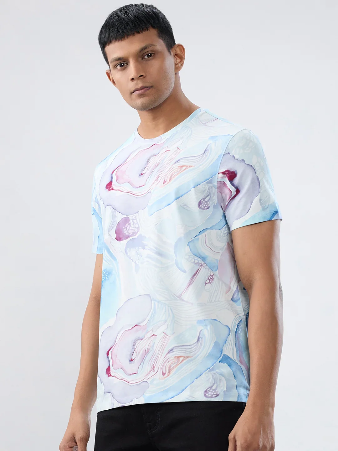 Men T-Shirt Print Blue Regular Fit - Image 5
