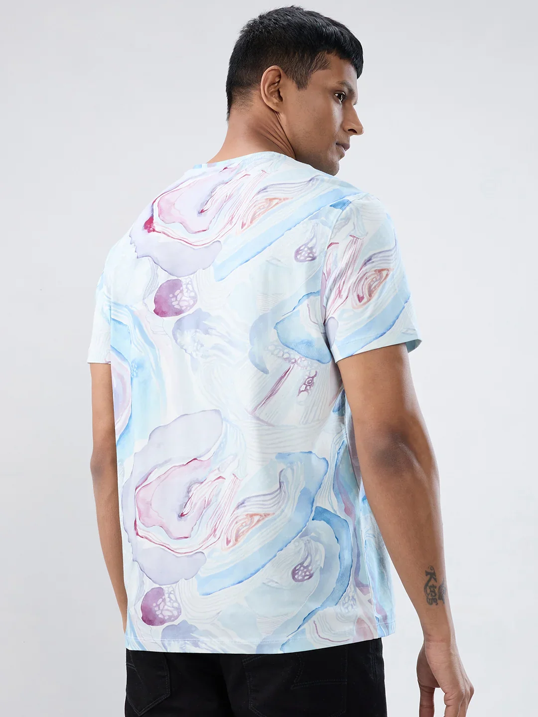Men T-Shirt Print Blue Regular Fit - Image 6