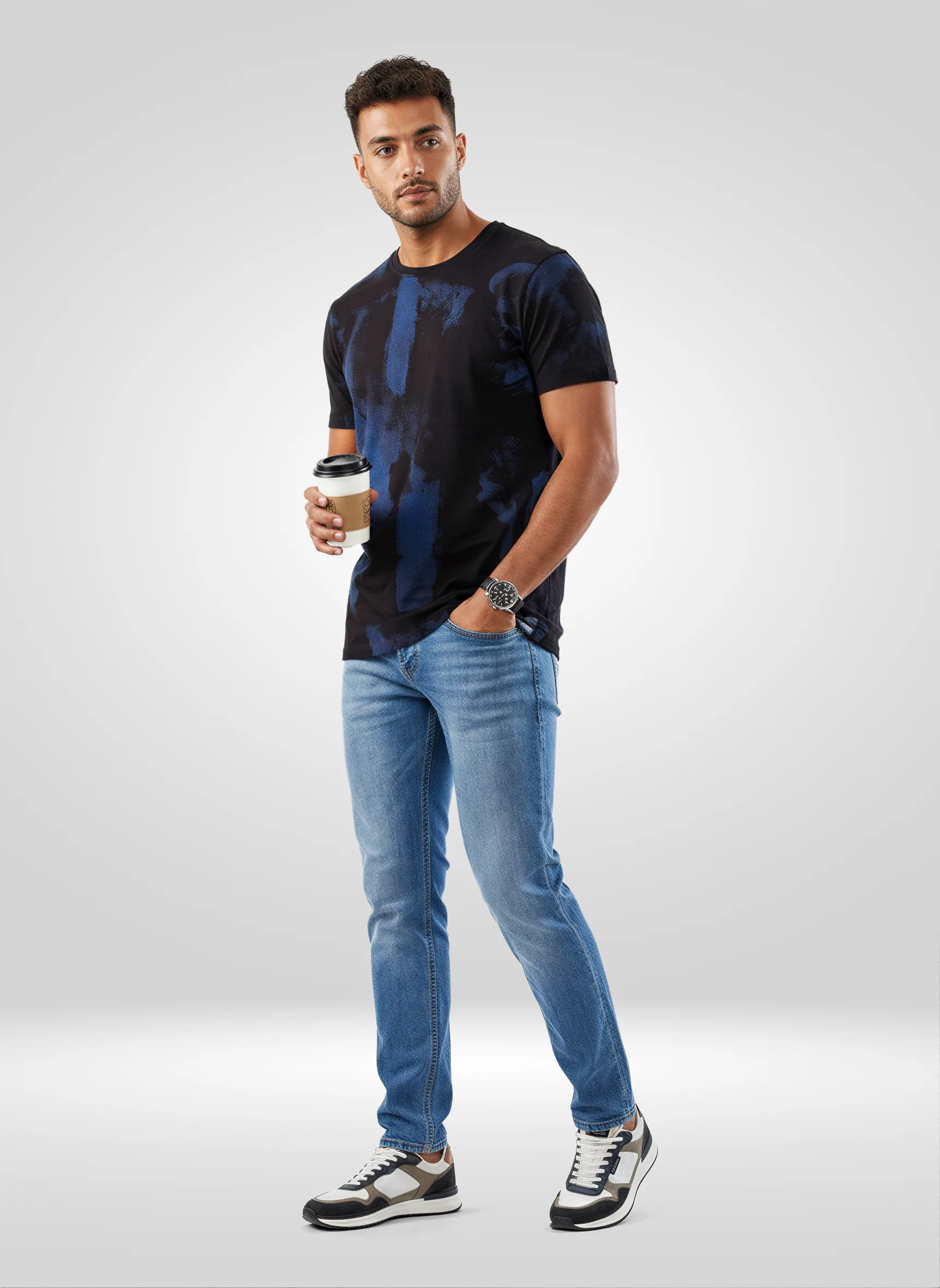 Men T-Shirt Print Black Regular Fit - Image 2