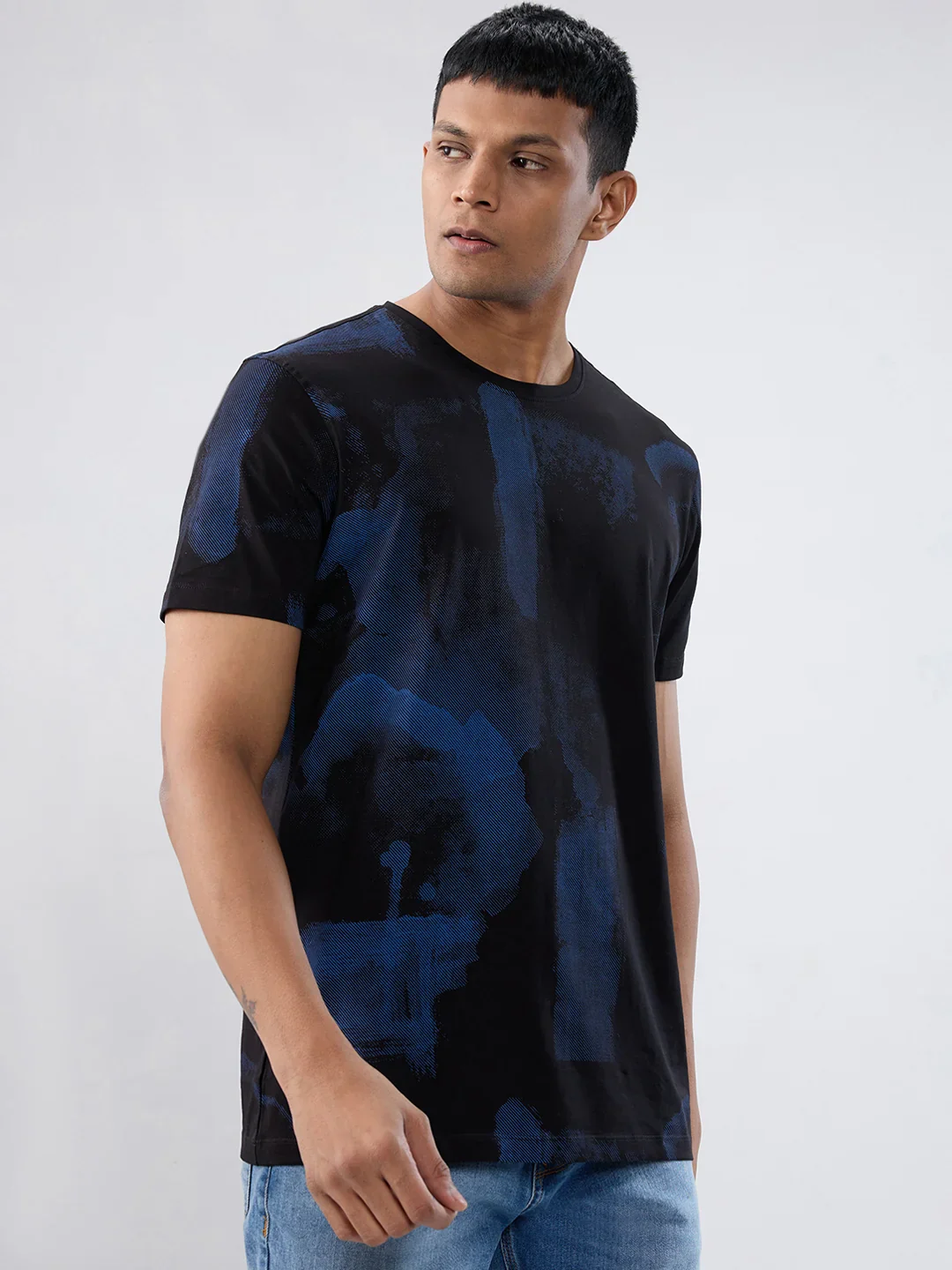Men T-Shirt Print Black Regular Fit - Image 3
