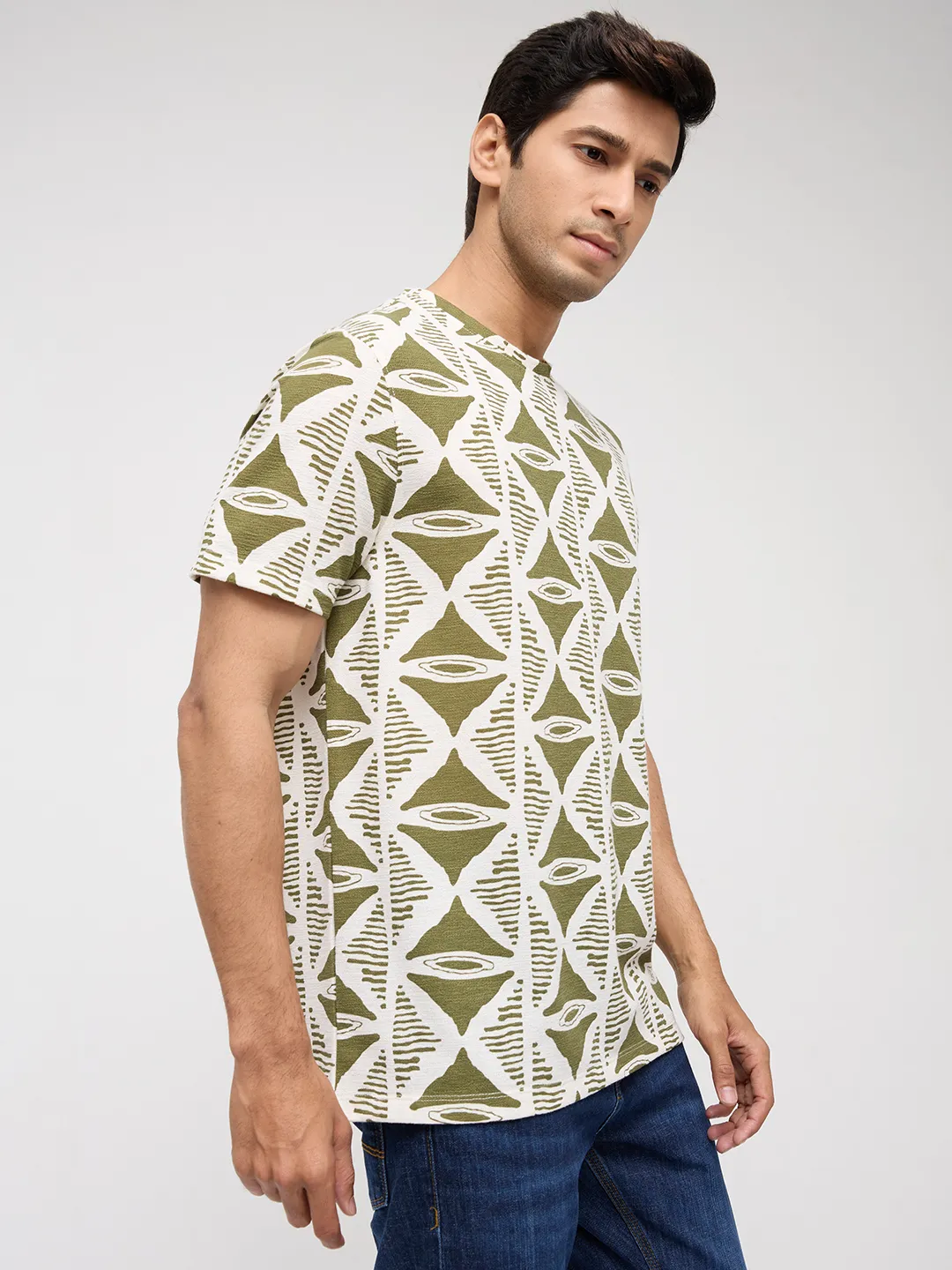 Men T-Shirt Print Green Regular Fit - Image 3