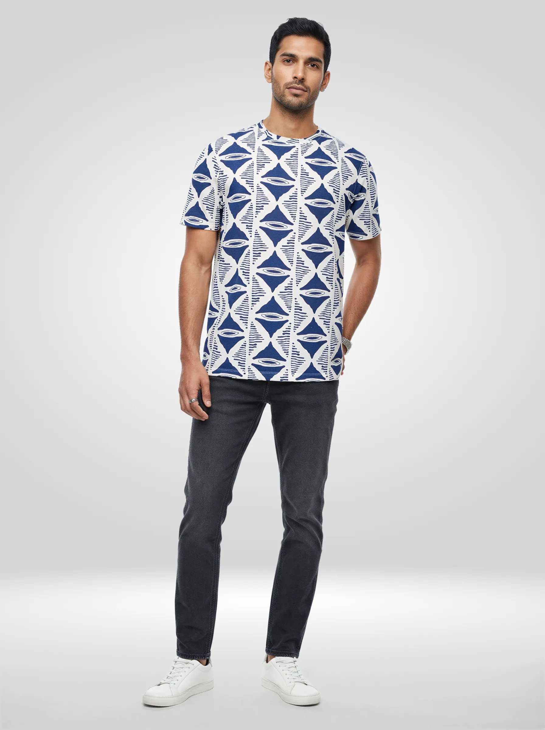 Men T-Shirt Print Blue Regular Fit - Image 2