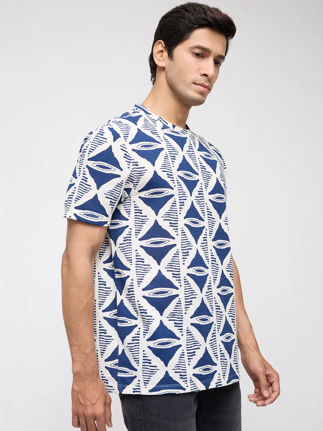 Men T-Shirt Print Blue Regular Fit - Image 3