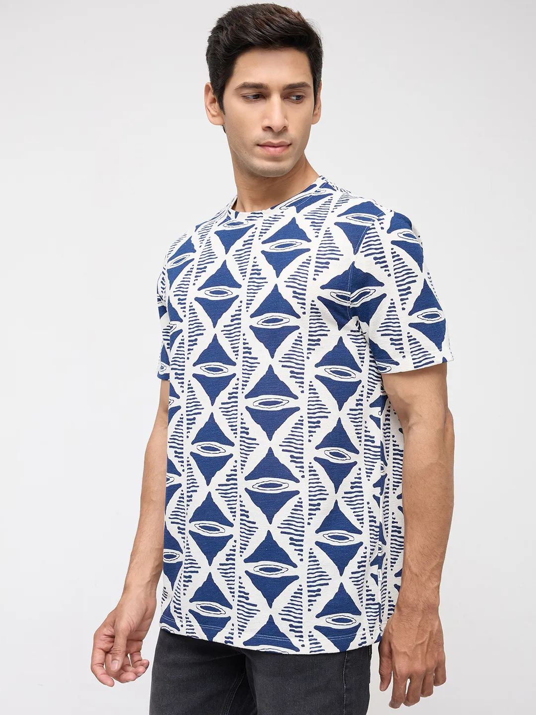 Men T-Shirt Print Blue Regular Fit - Image 4