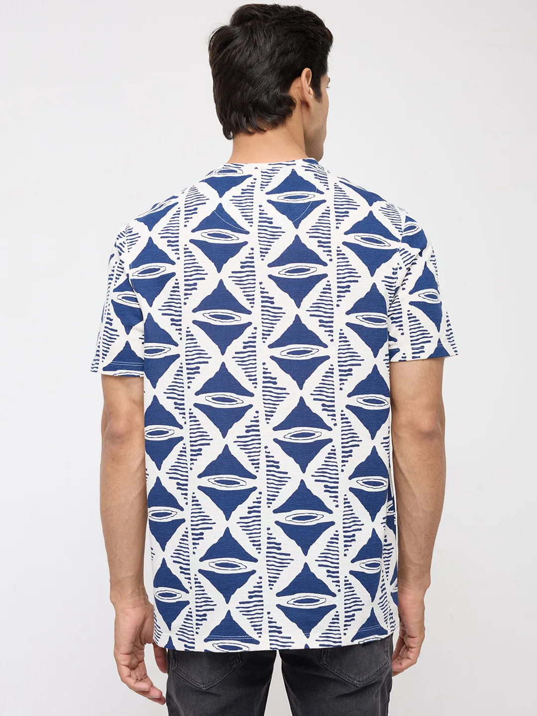 Men T-Shirt Print Blue Regular Fit - Image 5