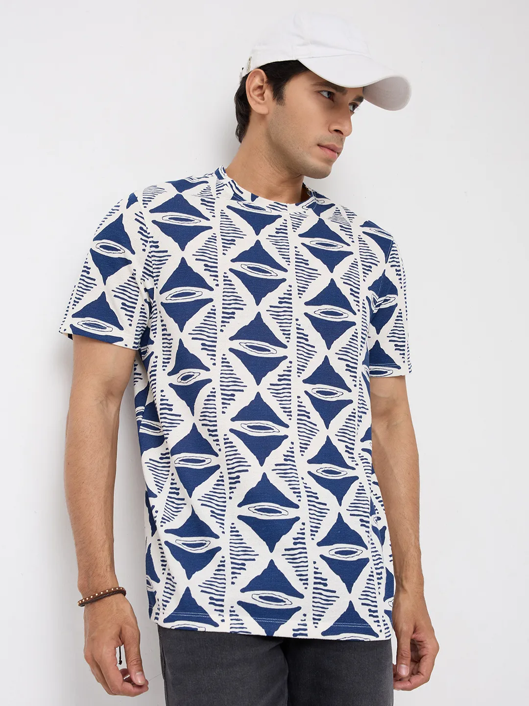 Men T-Shirt Print Blue Regular Fit - Image 7