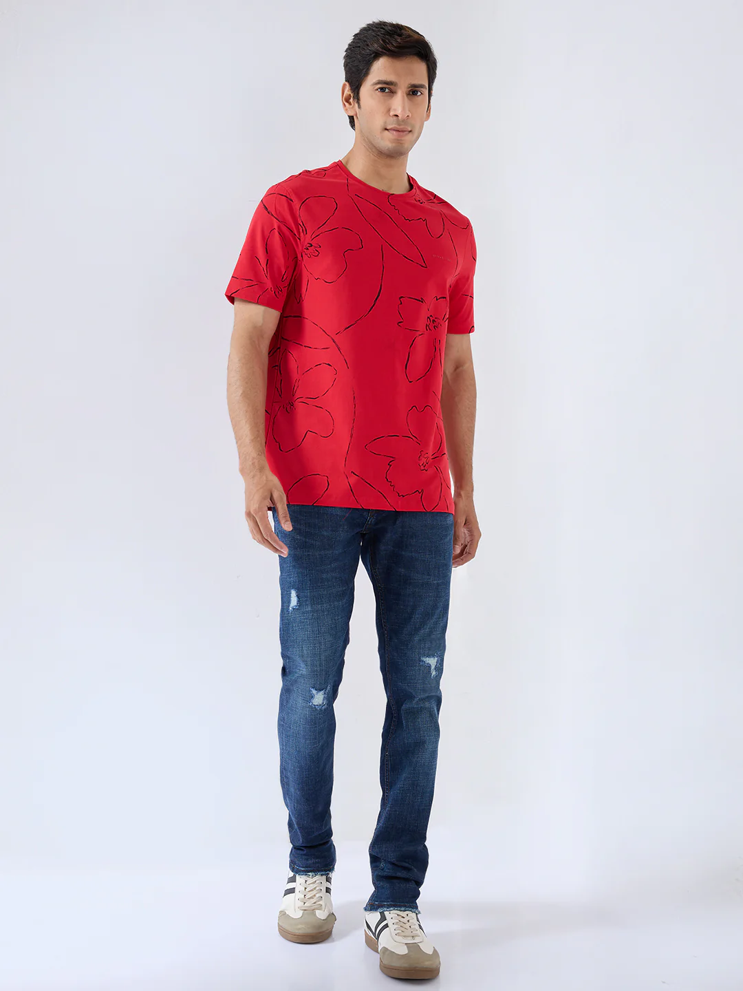 Men T-Shirt Print Red Regular Fit - Image 2