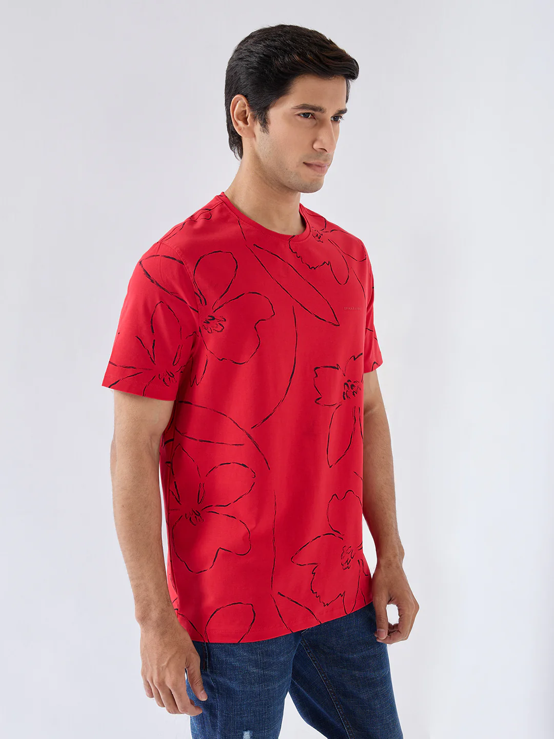 Men T-Shirt Print Red Regular Fit - Image 3