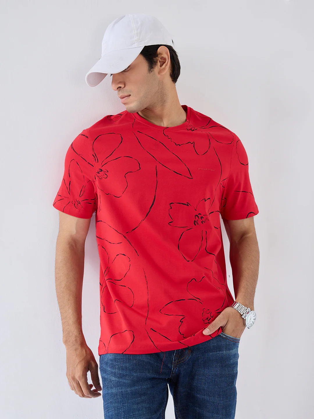 Men T-Shirt Print Red Regular Fit - Image 7