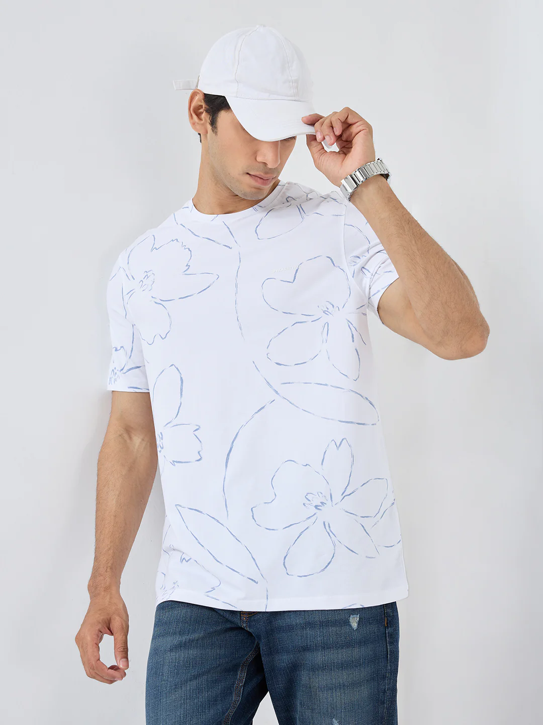 Men T-Shirt Print White Regular Fit - Image 7