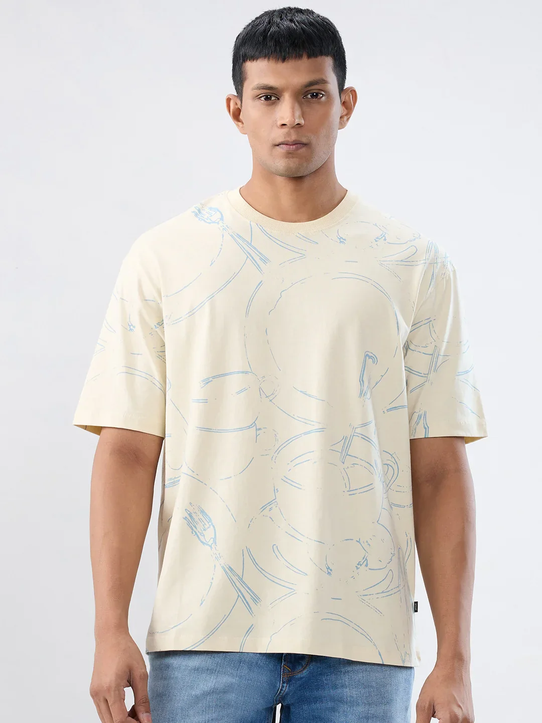 Men T-Shirt Print Brown Relaxed Fit