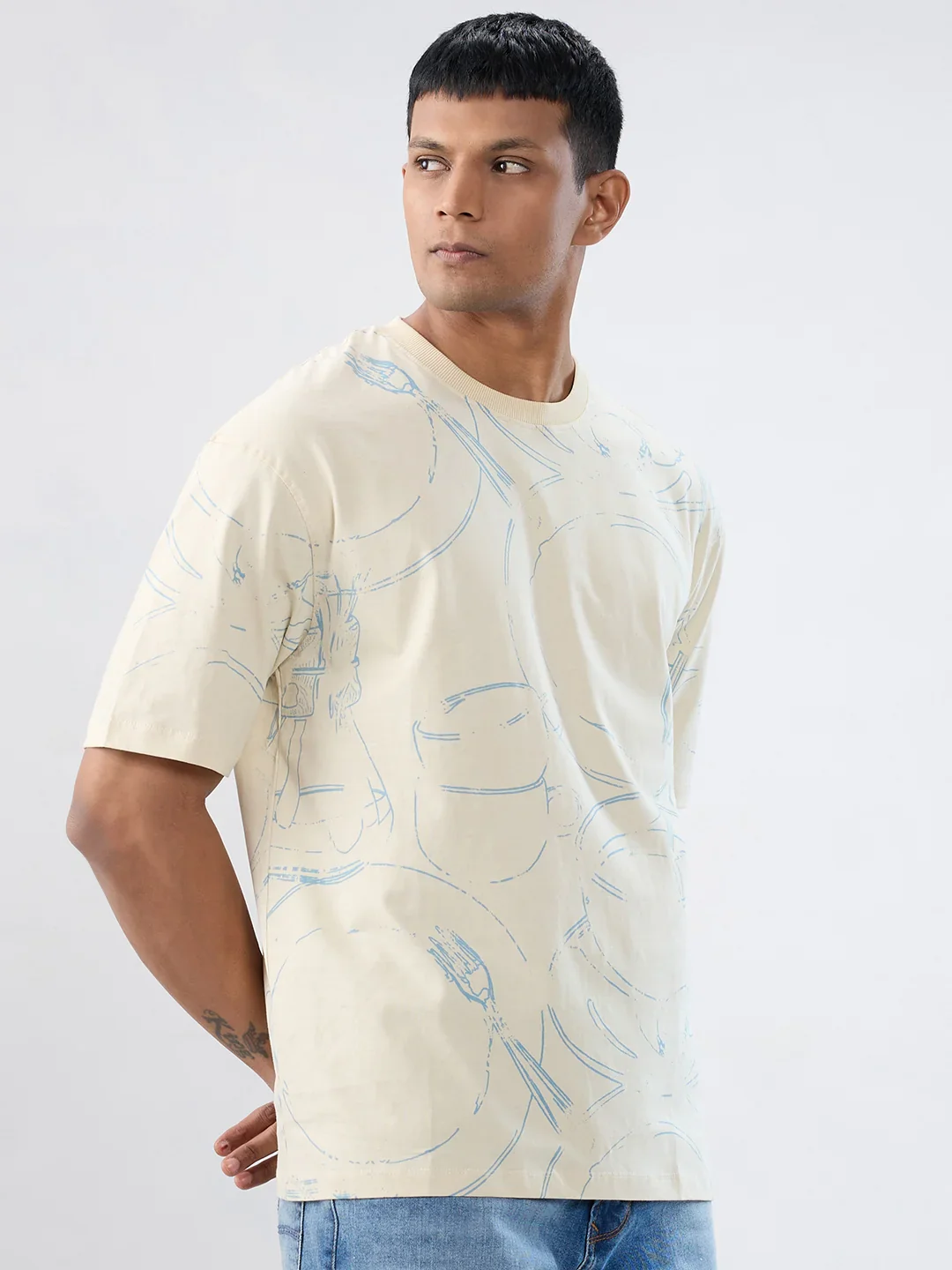 Men T-Shirt Print Brown Relaxed Fit - Image 3