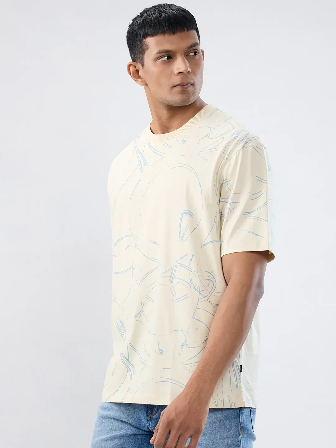 Men T-Shirt Print Brown Relaxed Fit - Image 5
