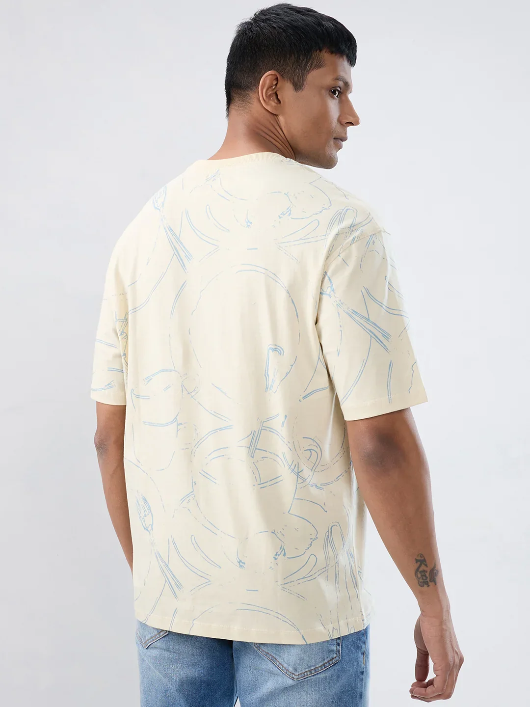 Men T-Shirt Print Brown Relaxed Fit - Image 6