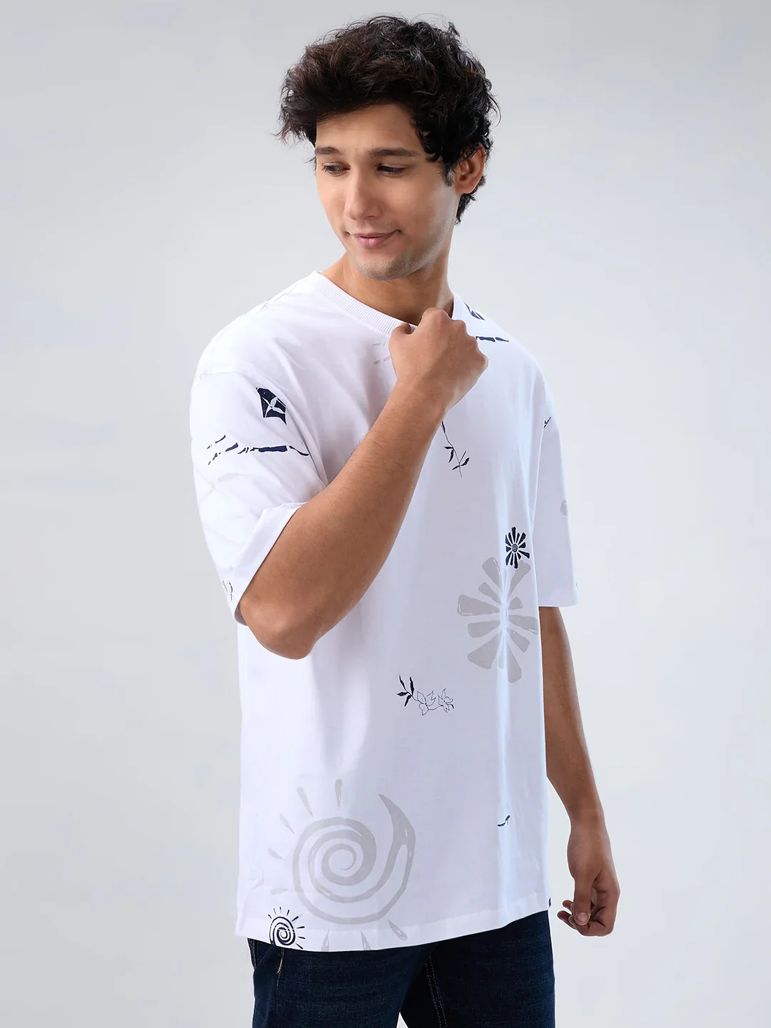 Men T-Shirt Print White Relaxed Fit - Image 3