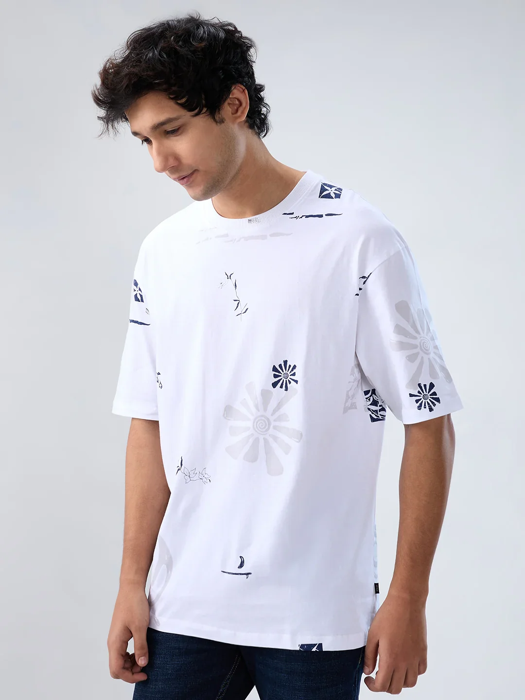 Men T-Shirt Print White Relaxed Fit - Image 5