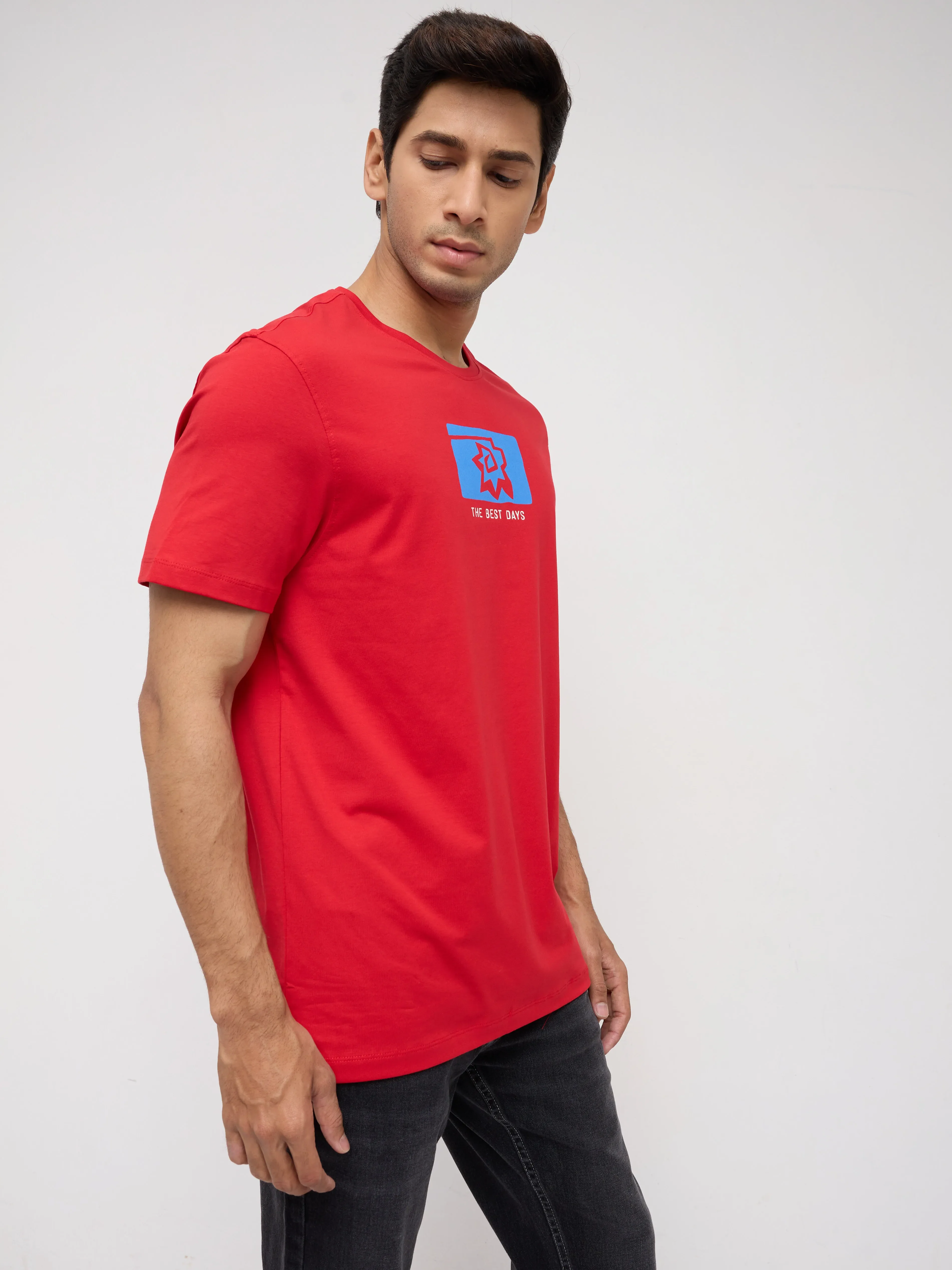 Men T-Shirt Graphic Red Regular Fit - Image 3