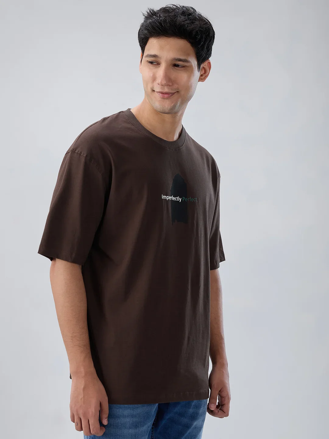 Men T-Shirt Graphic Brown Relaxed Fit - Image 3