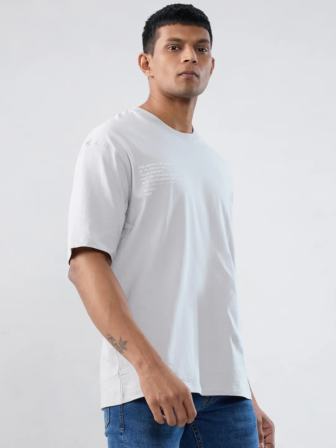 Men T-Shirt Graphic Grey Relaxed Fit - Image 3