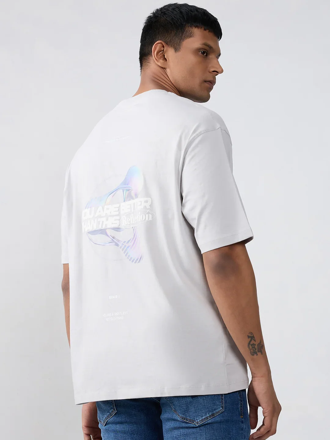 Men T-Shirt Graphic Grey Relaxed Fit - Image 6