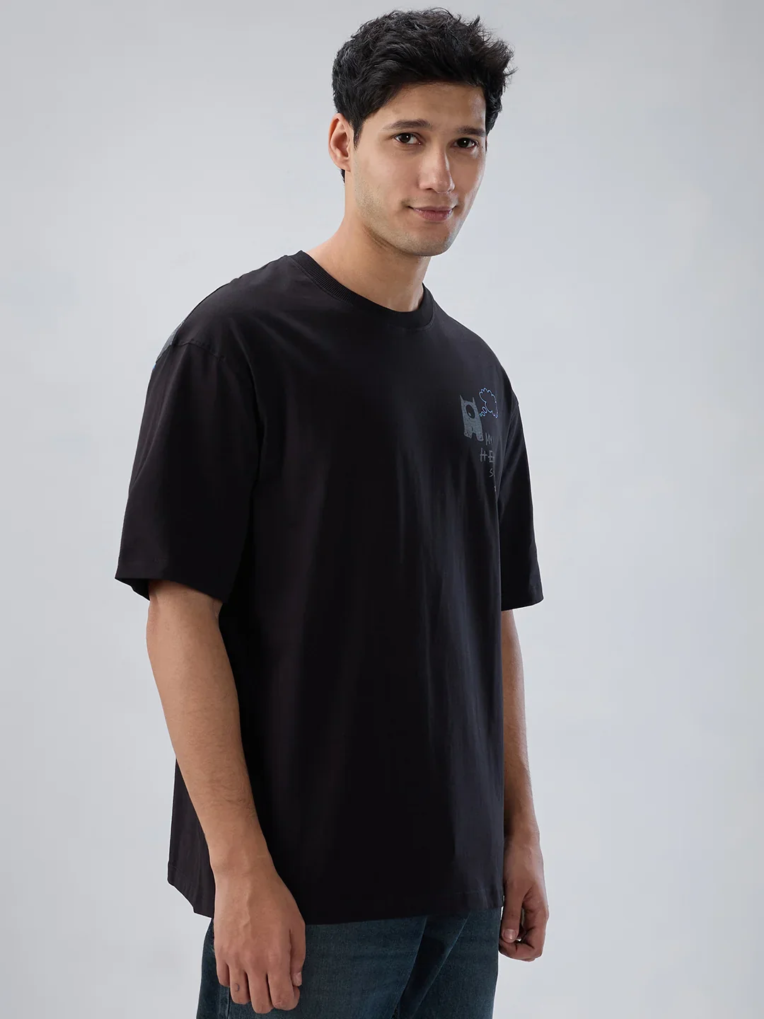 Men T-Shirt Graphic Black Relaxed Fit - Image 3