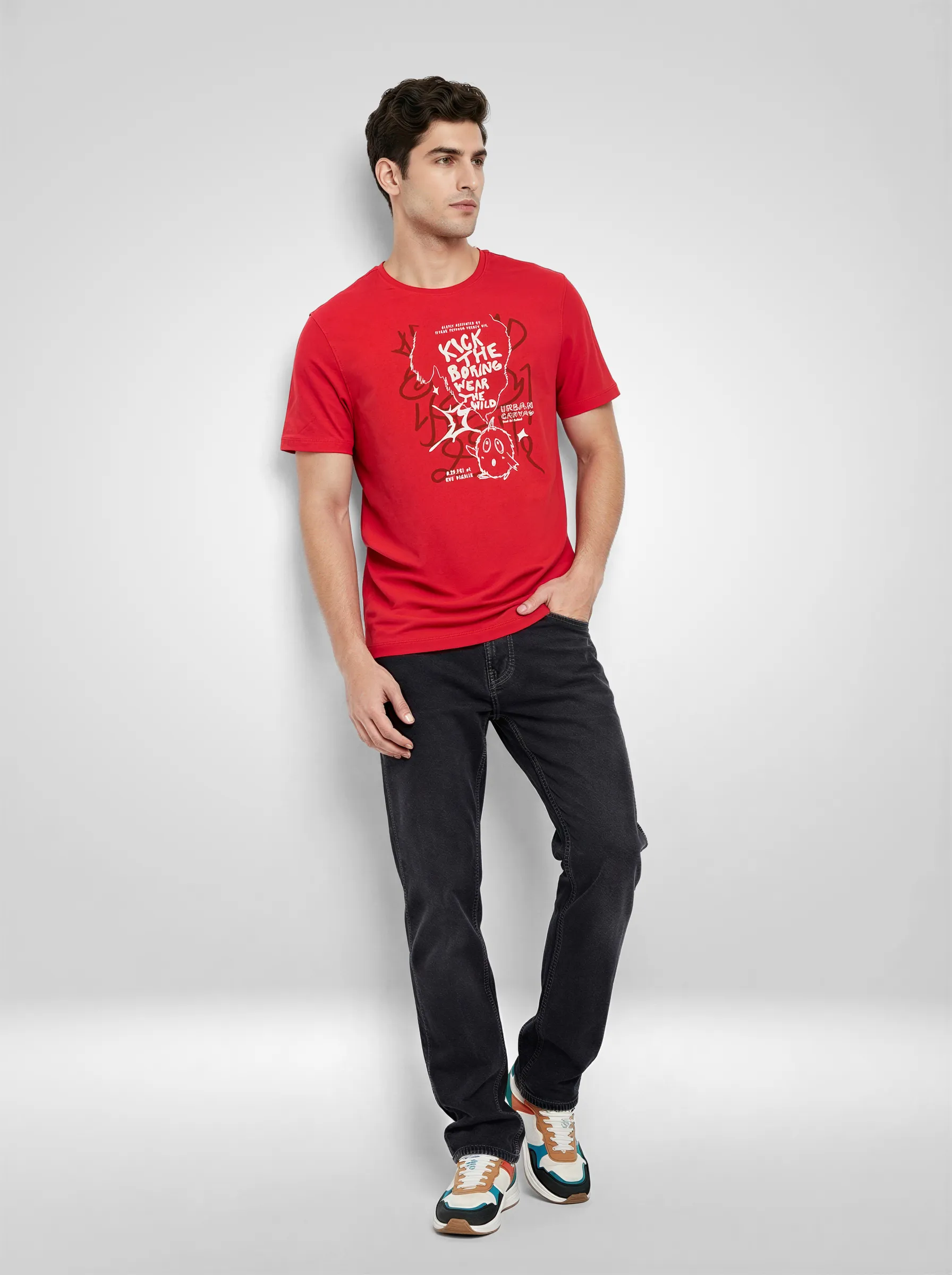 Men T-Shirt Graphic Red Regular Fit - Image 2