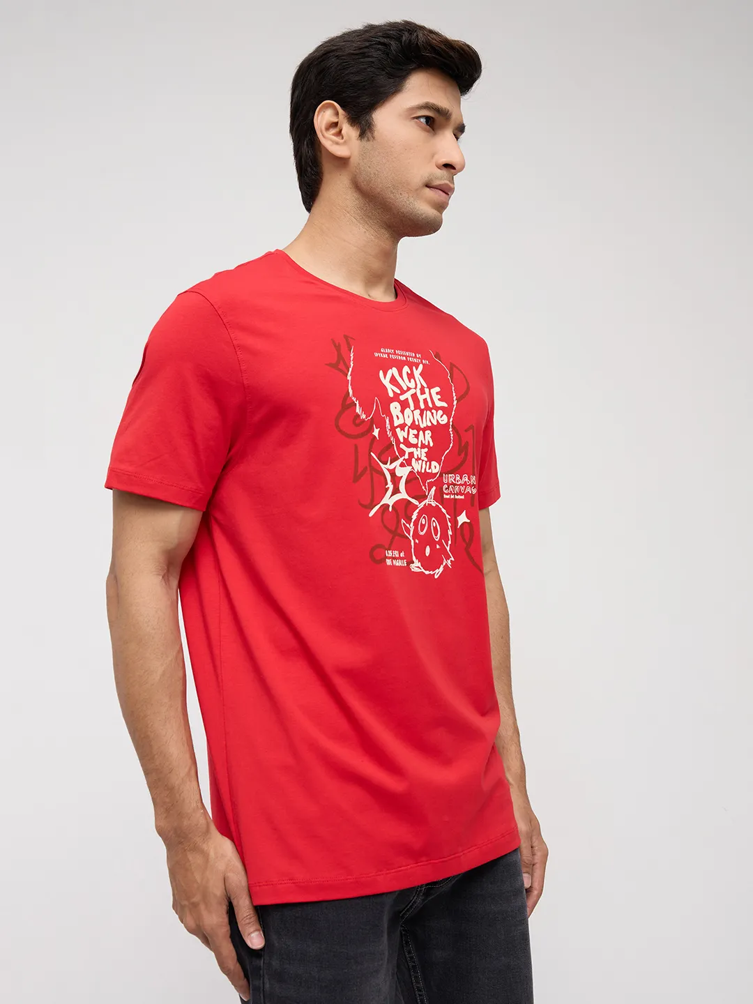 Men T-Shirt Graphic Red Regular Fit - Image 3