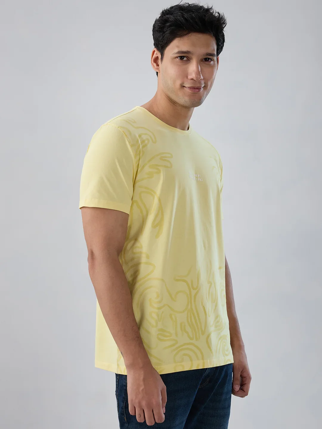 Men T-Shirt Graphic Yellow Regular Fit - Image 3