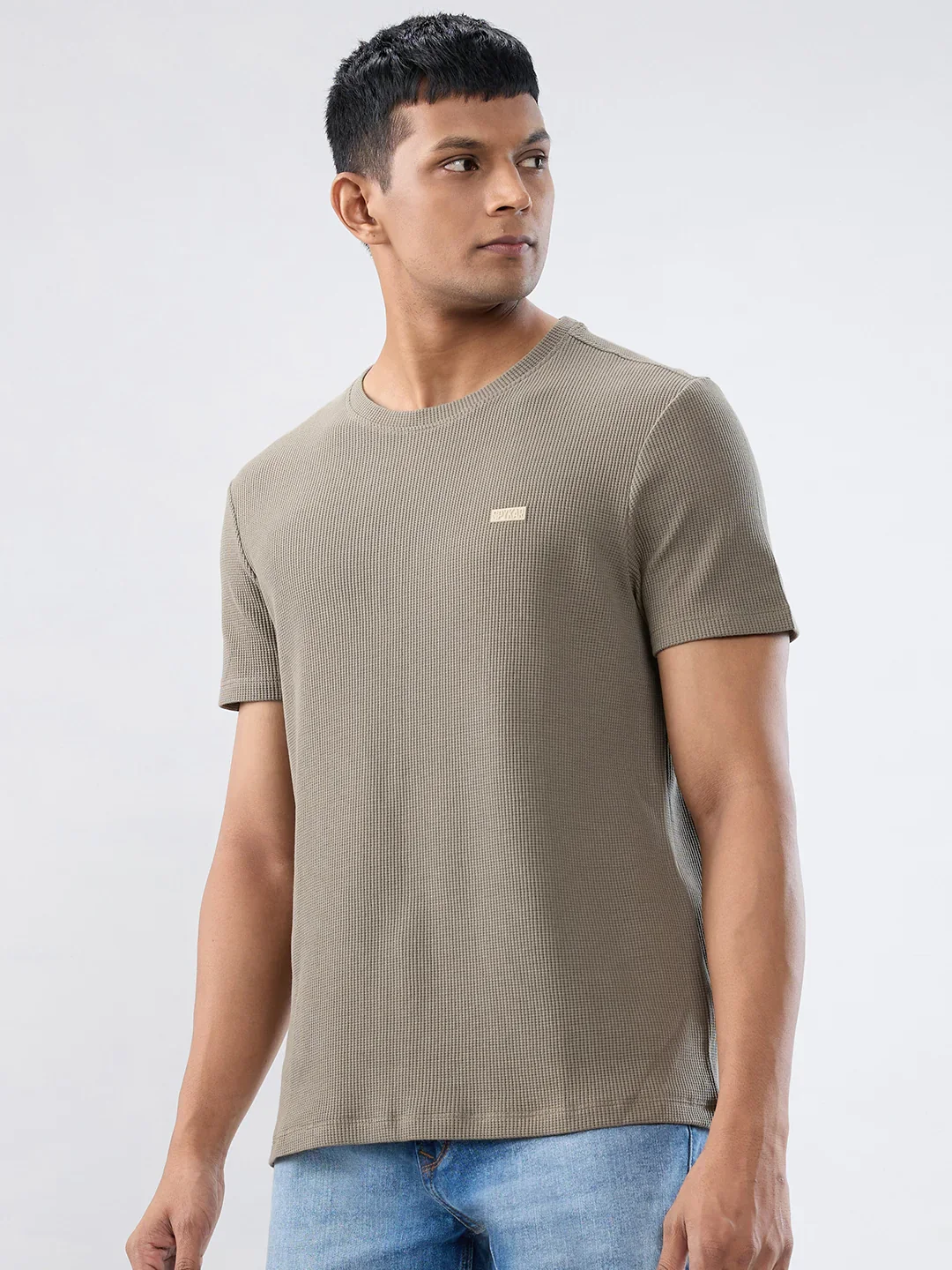 Men T-Shirt Textured Green Regular Fit - Image 5