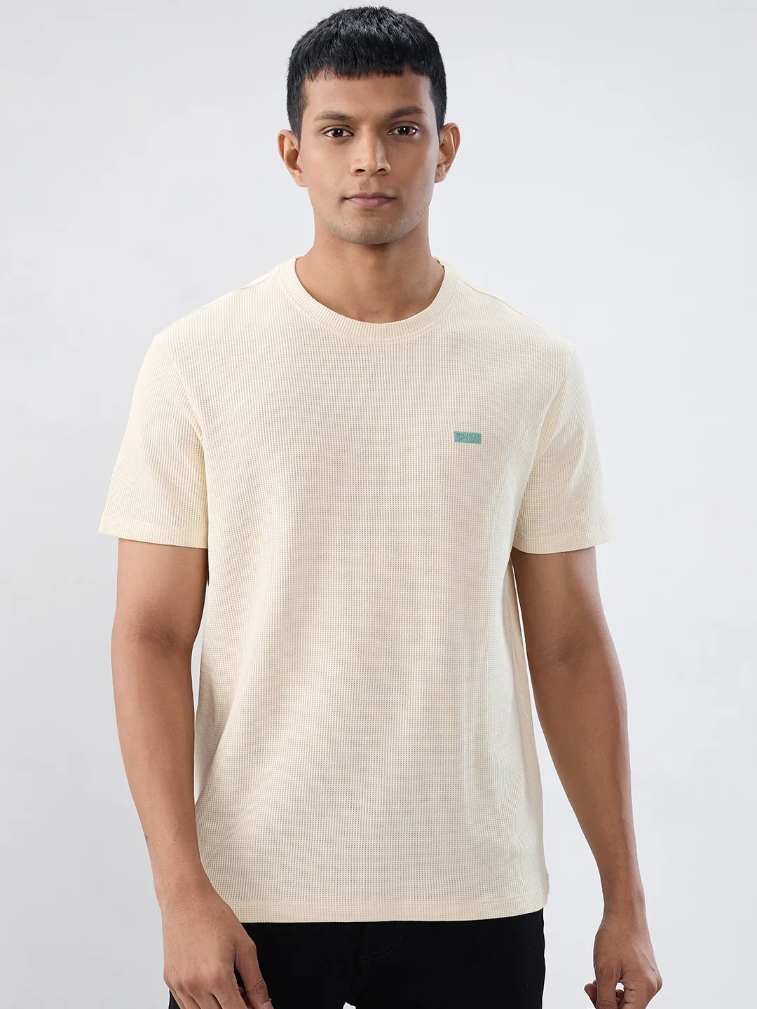 Men T-Shirt Textured Off White Regular Fit