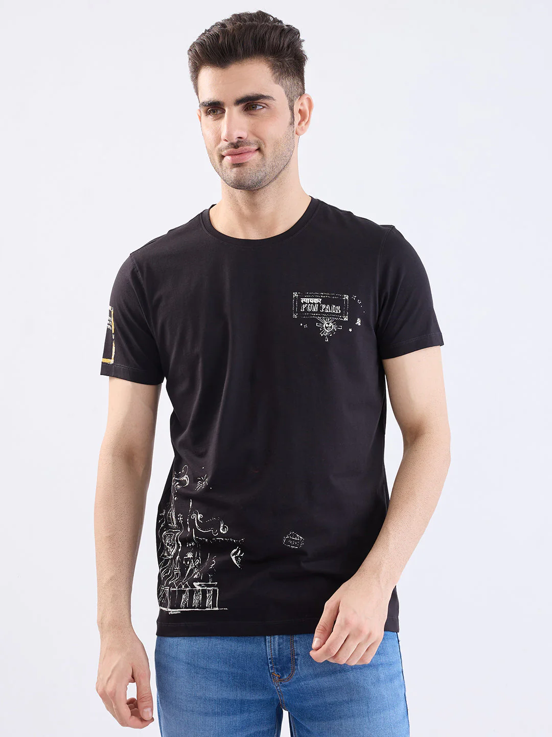 Men T-Shirt Black Slim Fit - Image 2