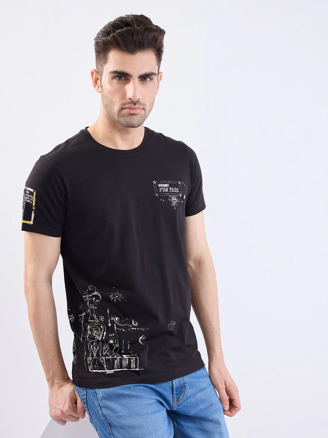 Men T-Shirt Black Slim Fit - Image 7
