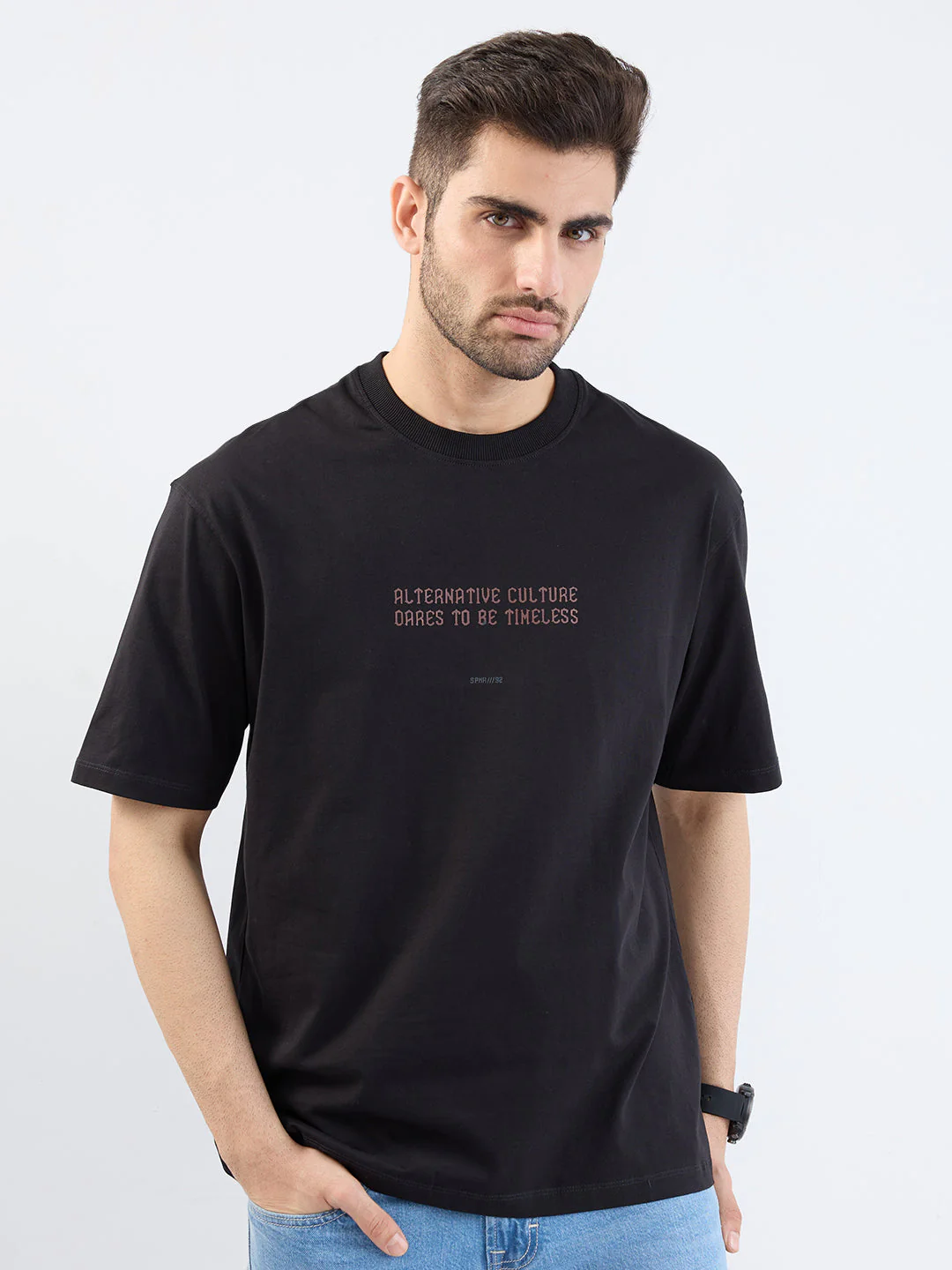 Men T-Shirt Black Comfort Fit - Image 8