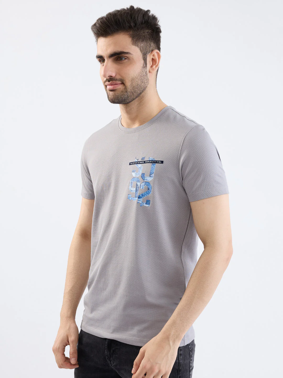 Men T-Shirt Grey Slim Fit - Image 3