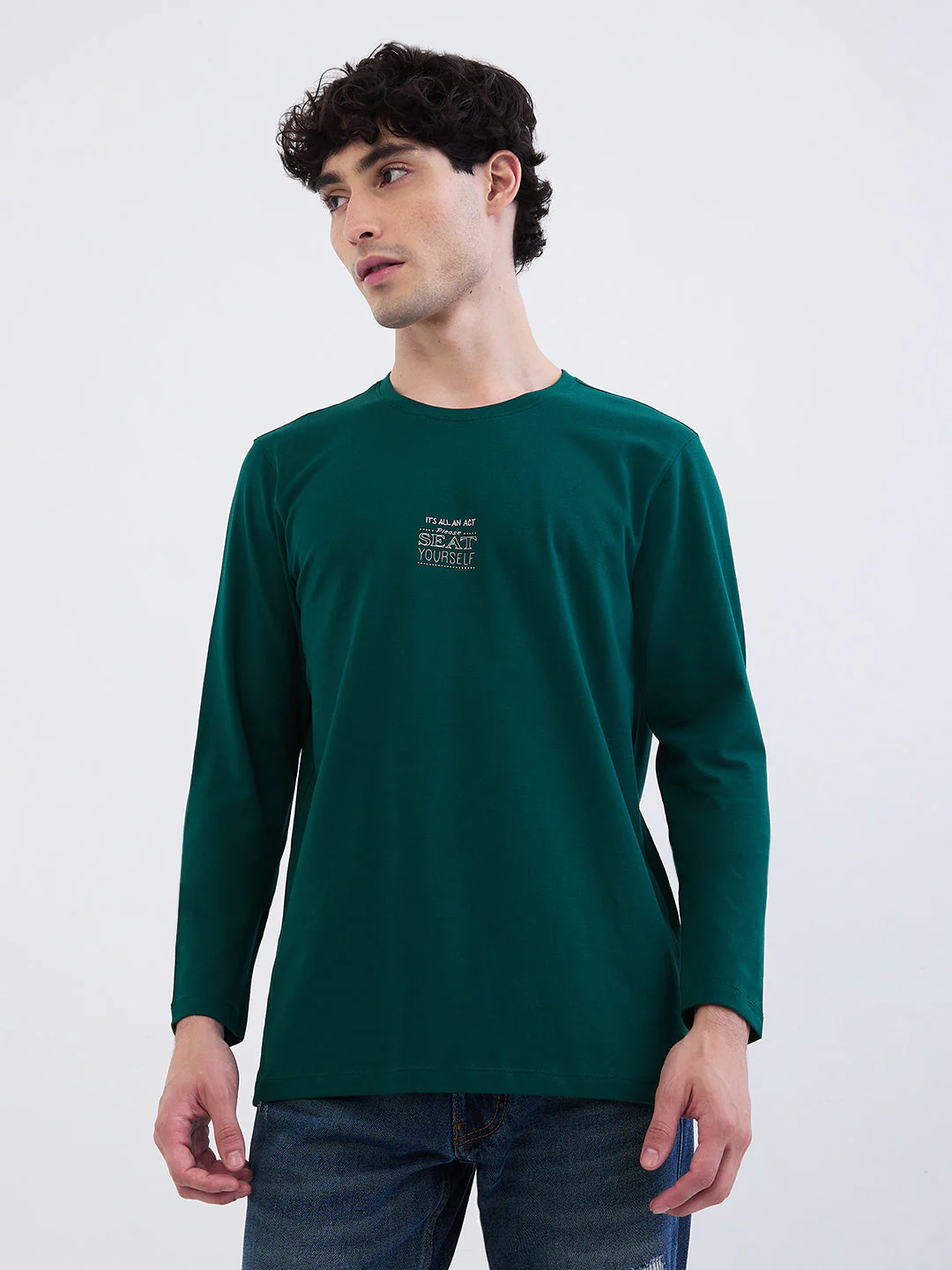 Men T-Shirt Green Slim Fit - Image 2
