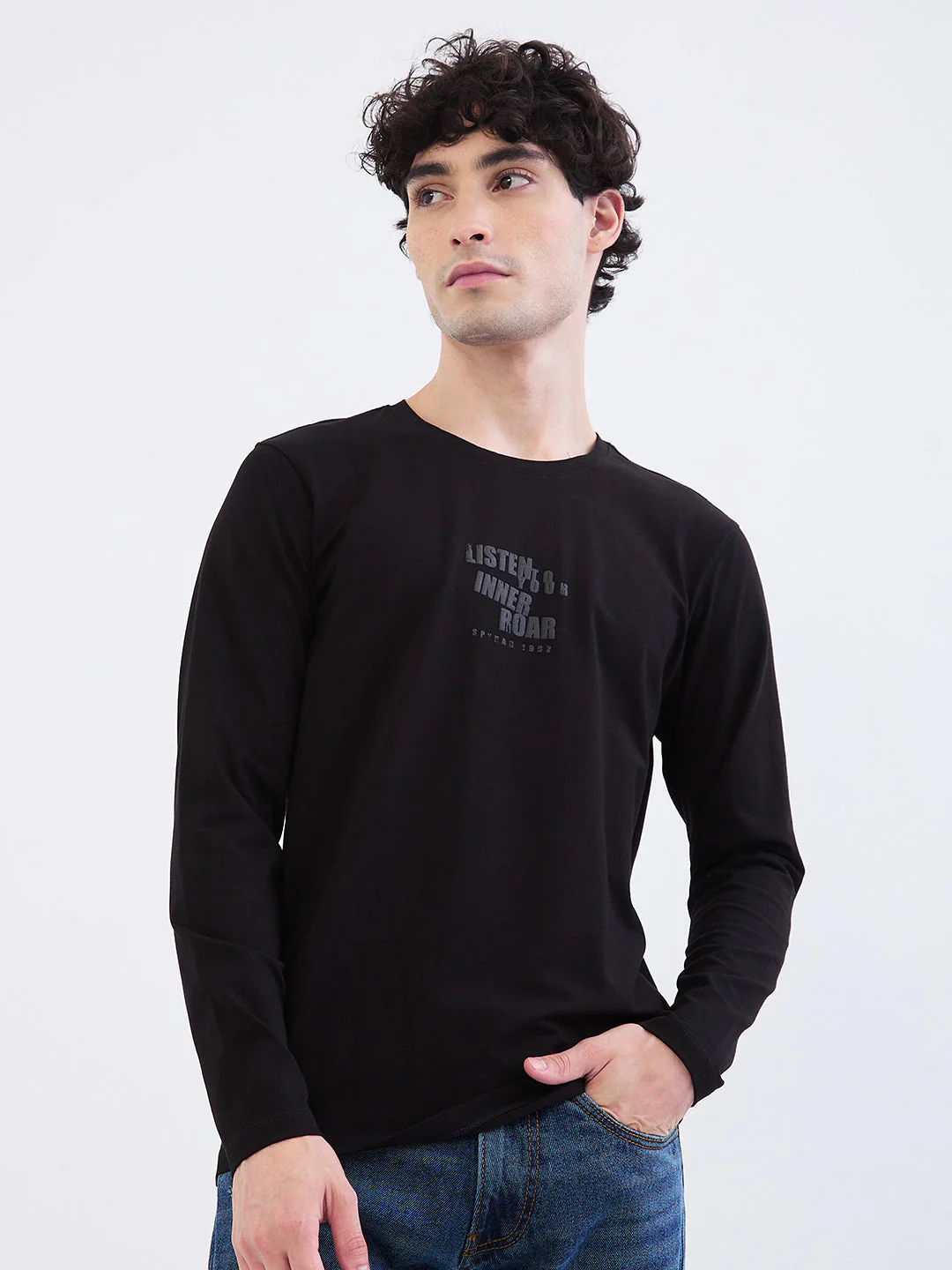 Men T-Shirt Black Slim Fit - Image 2