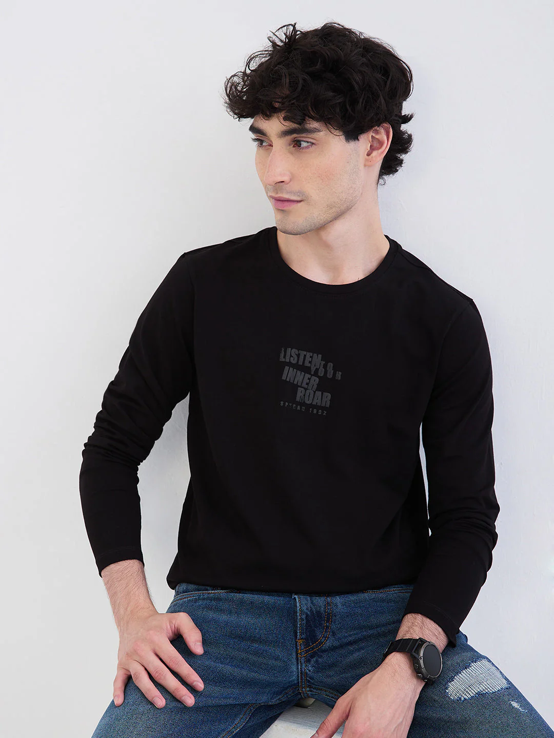 Men T-Shirt Black Slim Fit - Image 7