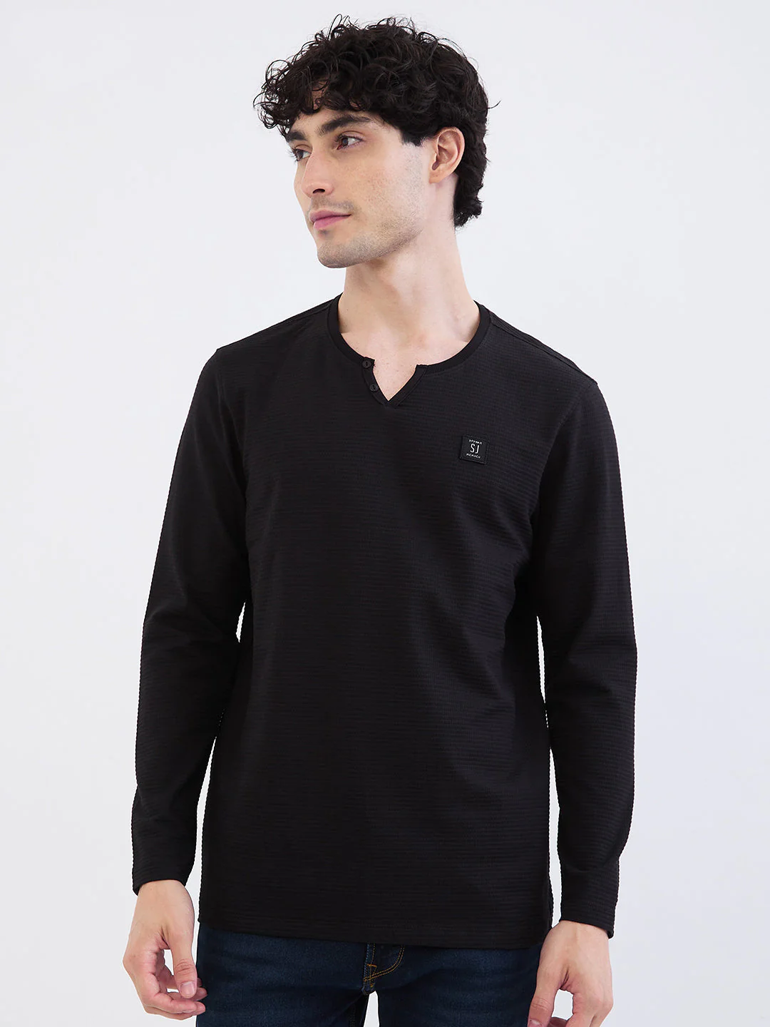 Men T-Shirt Black Slim Fit - Image 2