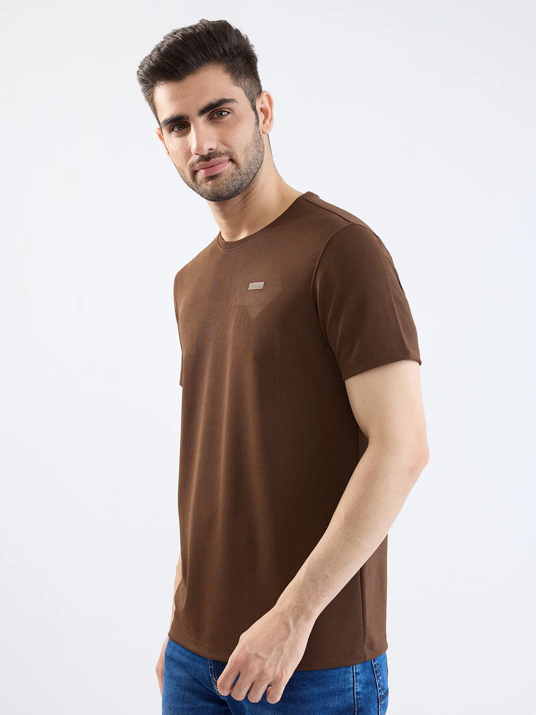 Men T-Shirt Brown Slim Fit - Image 3