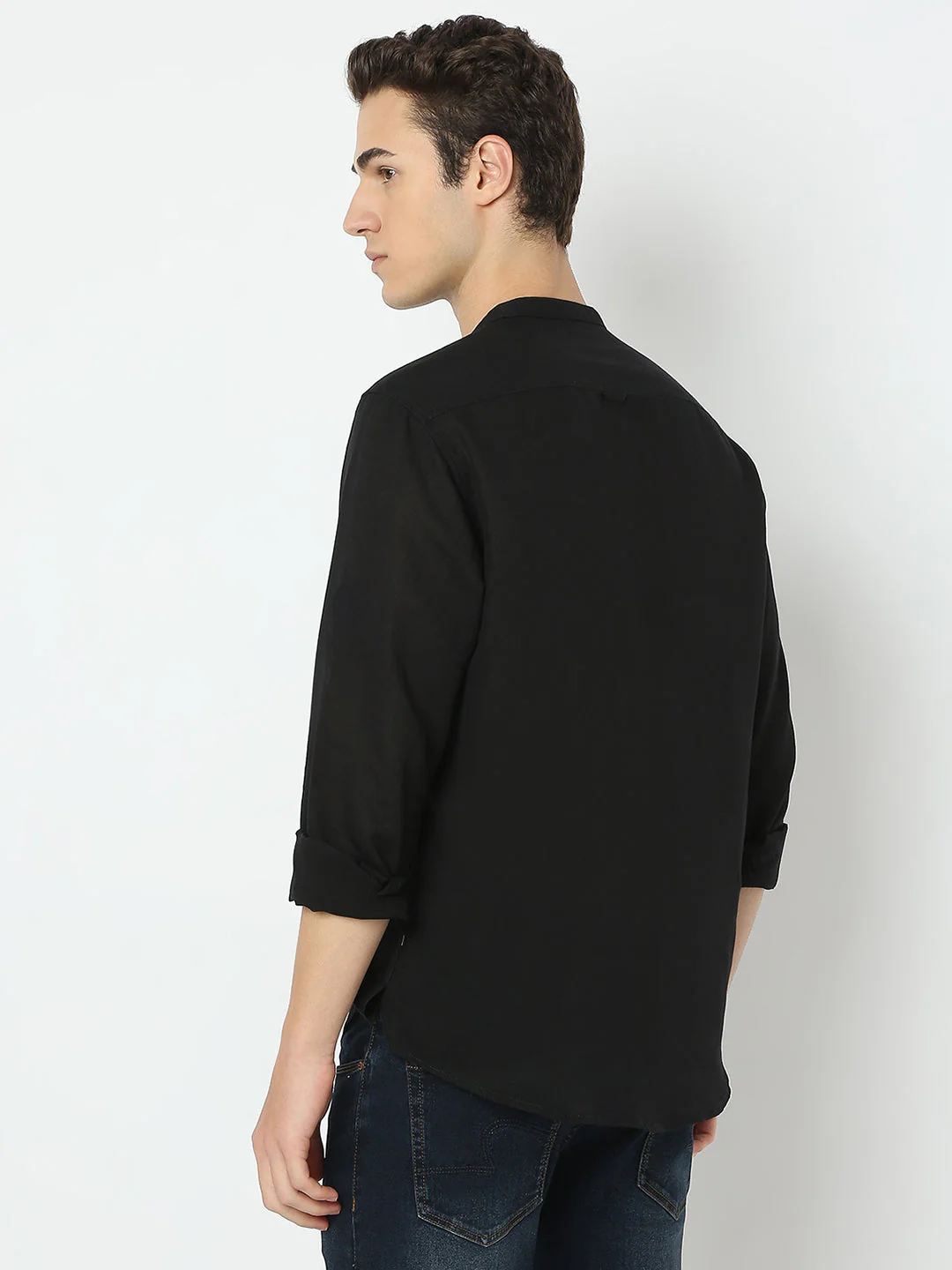 Men Black Linen Solid Kurta - Image 4