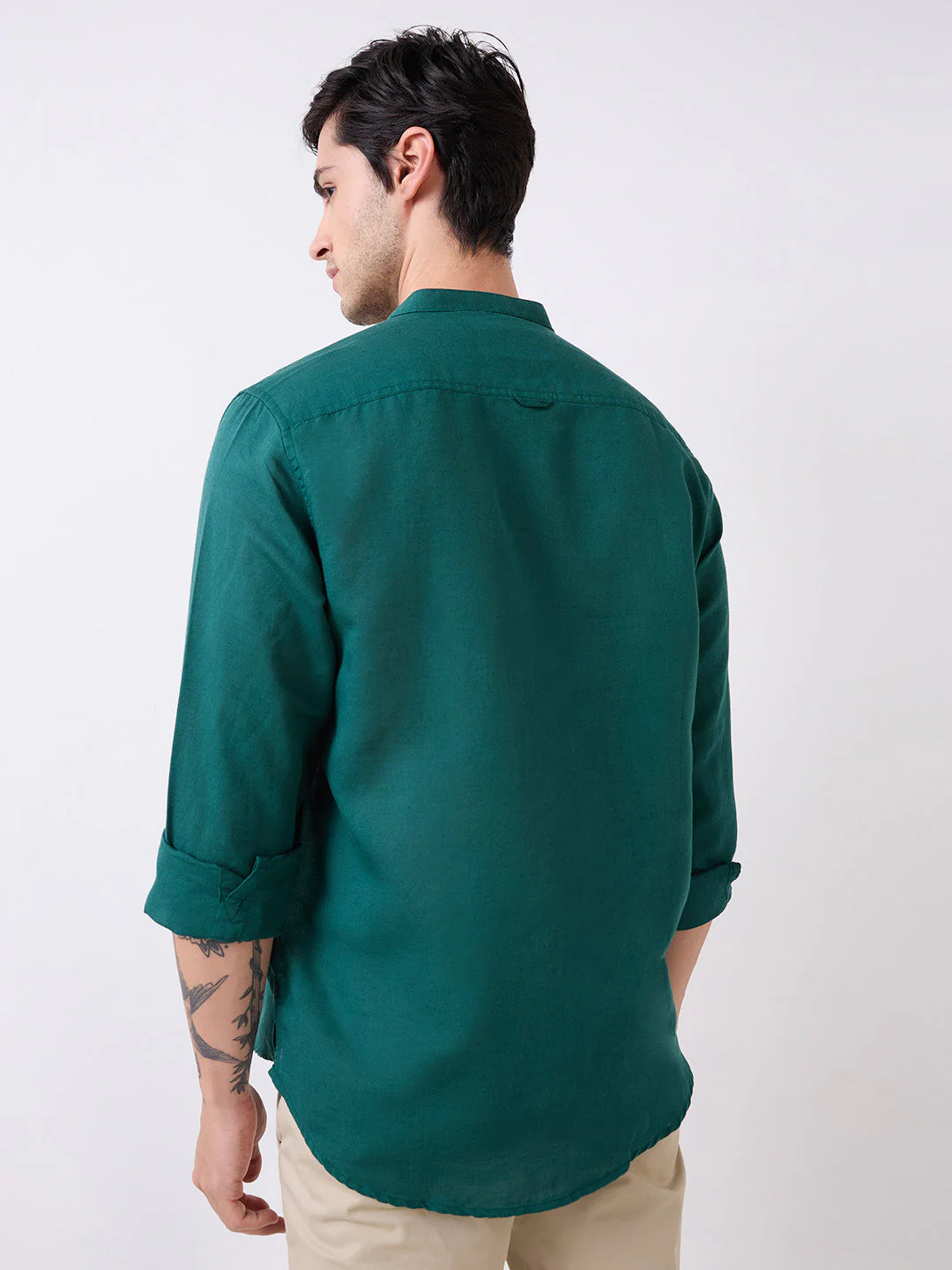Men Green Full Sleeves Slim Fit Solid Kurta - Image 4