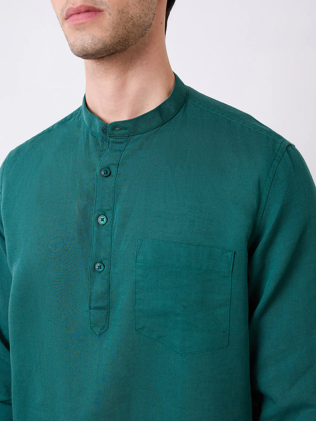 Men Green Full Sleeves Slim Fit Solid Kurta - Image 6