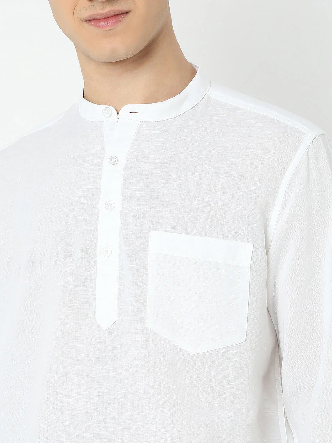 Men White Linen Solid Kurta - Image 5
