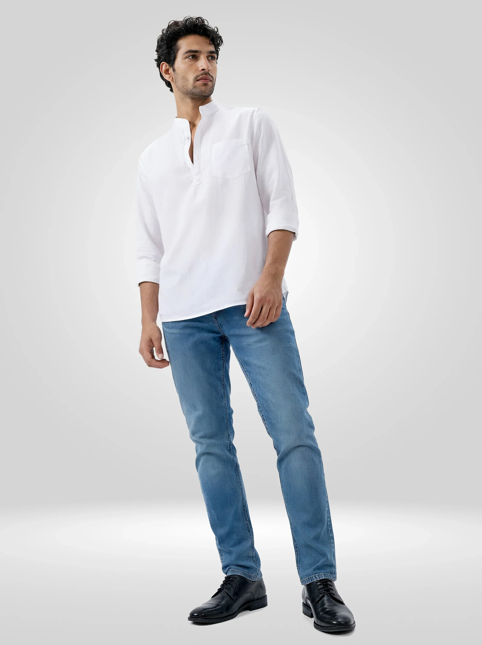 Men Shirt Solid White Regular Fit - Image 3