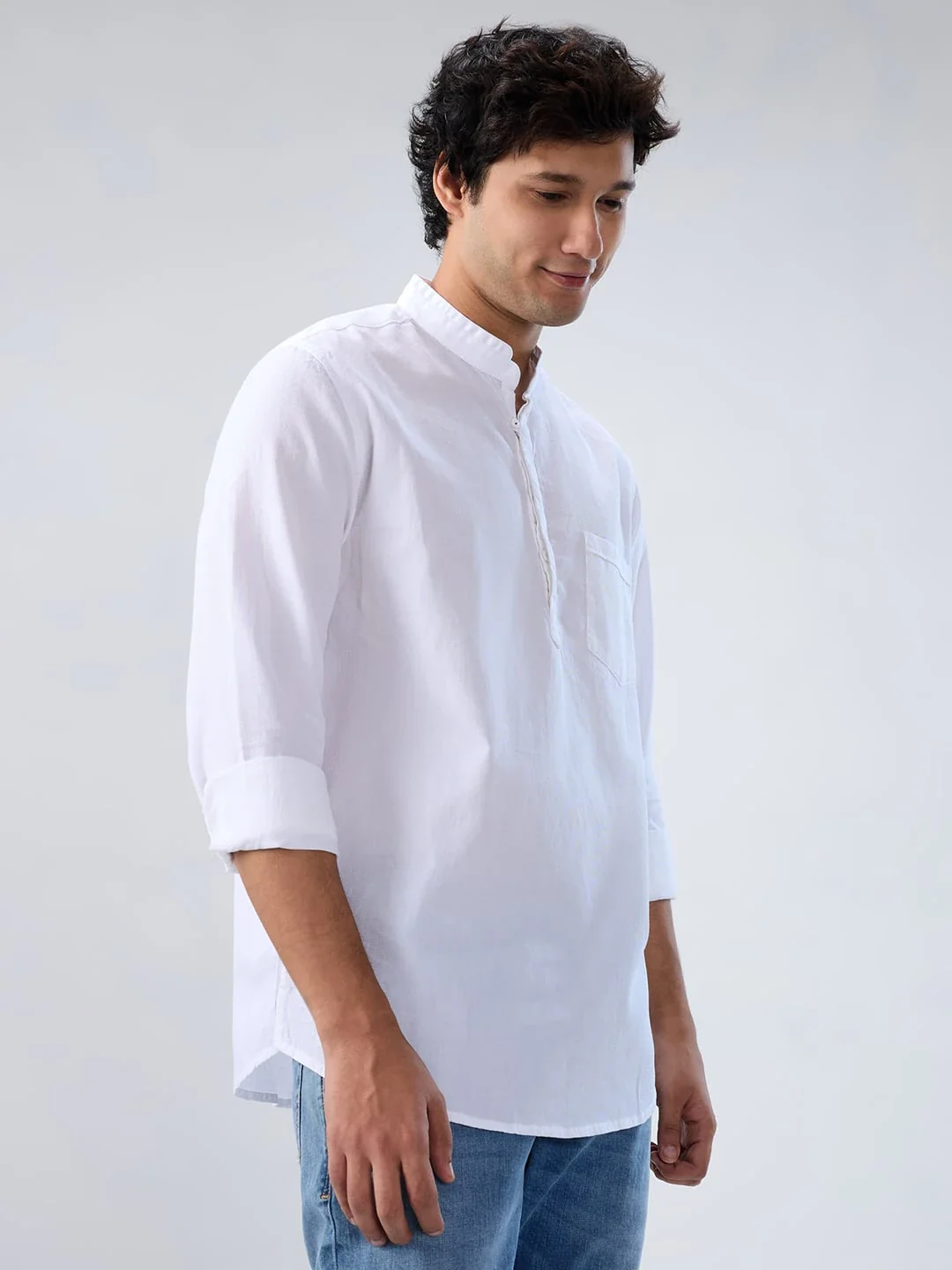 Men Shirt Solid White Regular Fit - Image 4