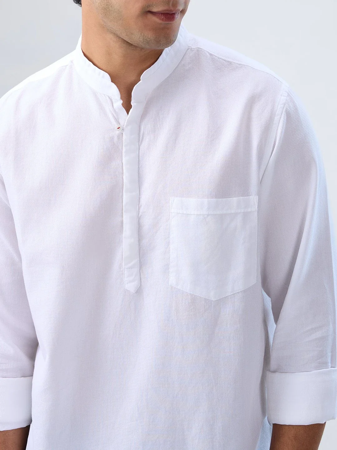 Men Shirt Solid White Regular Fit - Image 5