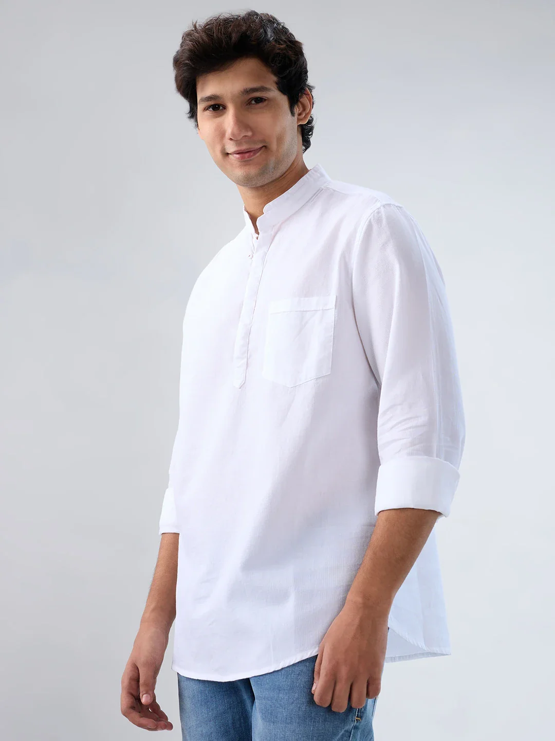 Men Shirt Solid White Regular Fit - Image 6