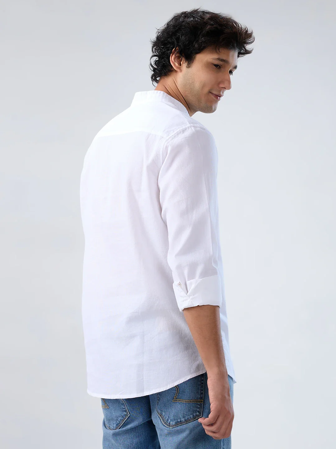 Men Shirt Solid White Regular Fit - Image 7